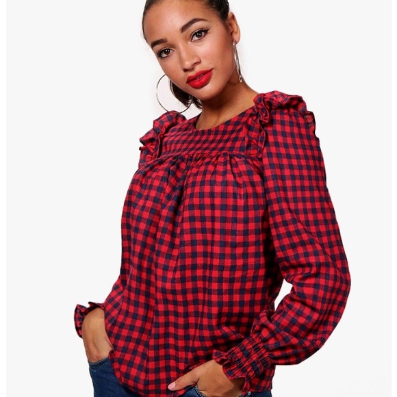 NWT Vintage Style Gingham Ruffle Top - Picture 3 of 4